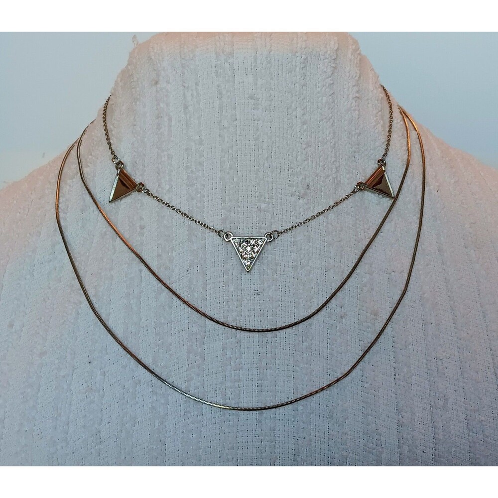 Dainty Silvertone Layered Triangle Statement Necklace 16-22 in